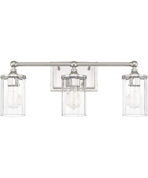 Camden 3-Light Vanity In Polished Nickel With Clear Beveled Glass