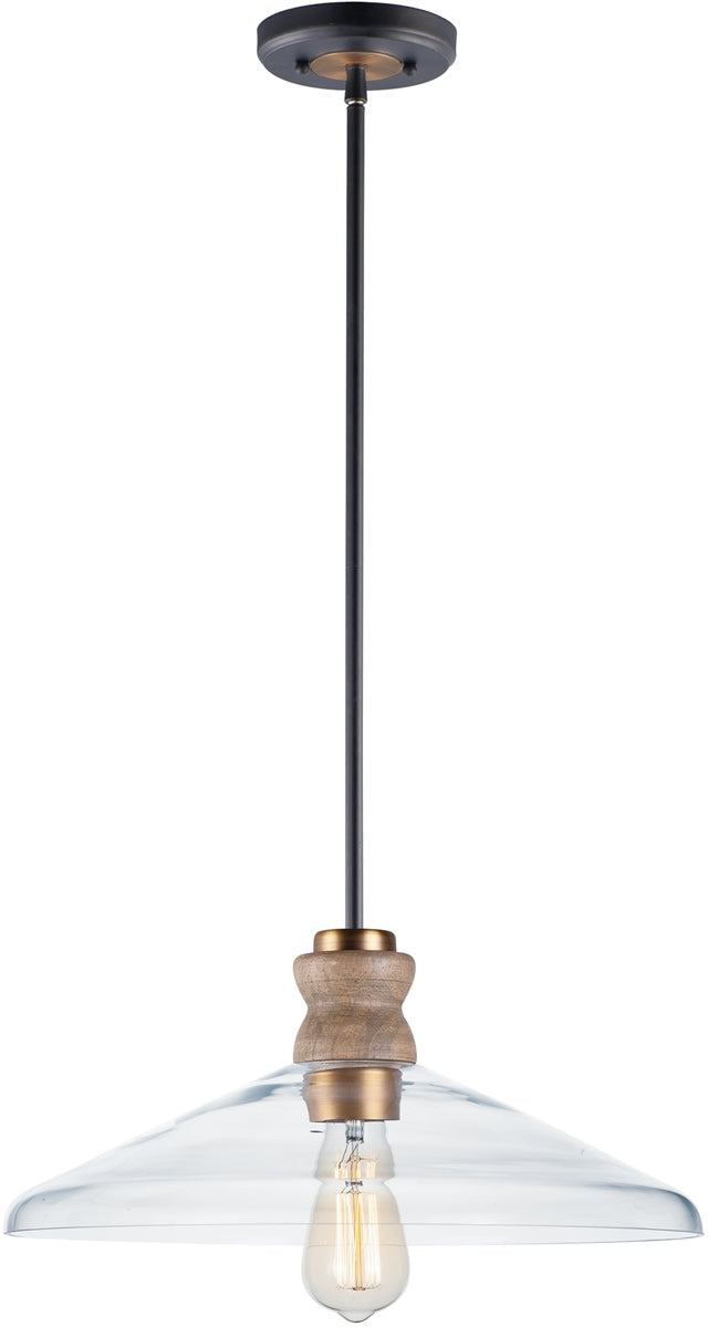 16"W Nelson 1-Light Pendant Weathered Oak / Antique Brass