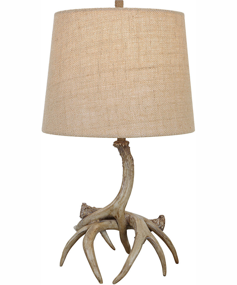 21"H 1-Light Table Lamp Polyresin in Antlers with a Tapered Round Shade