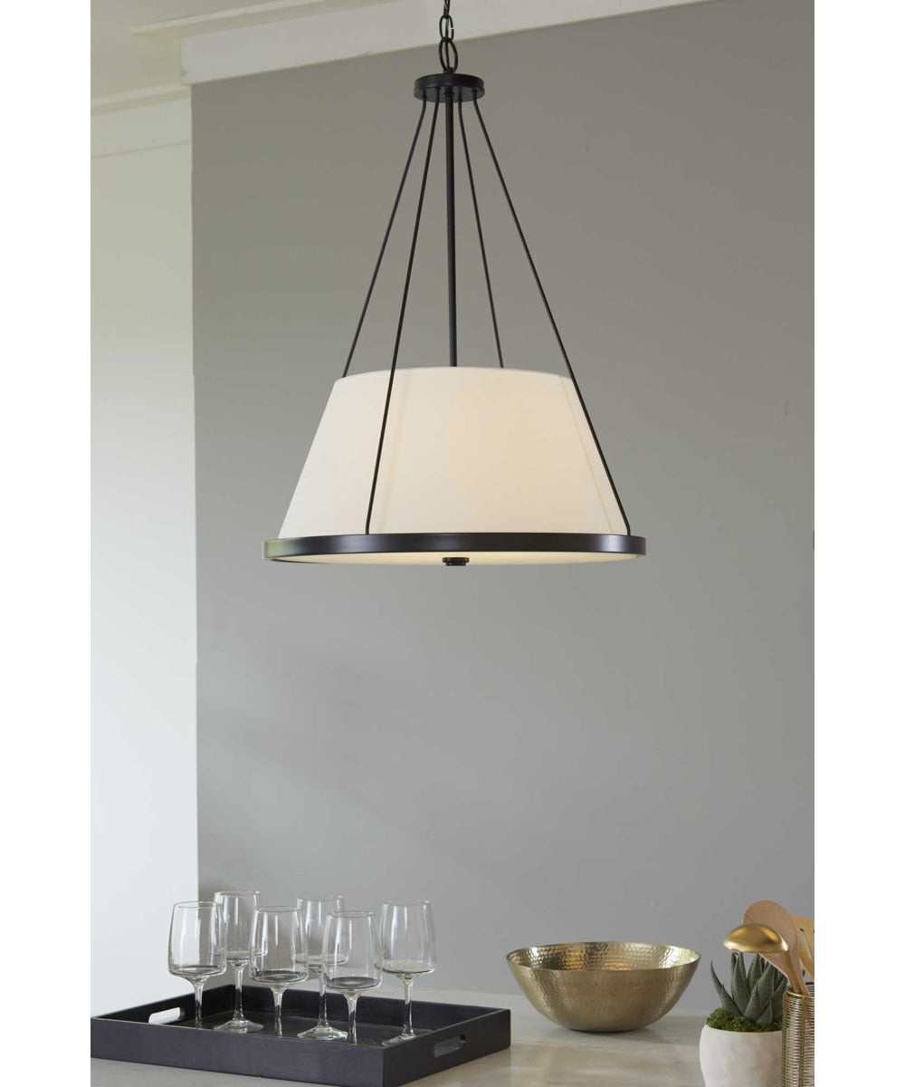 Saffert 3-Light New Traditional White Linen Glass Pendant Light Matte Black