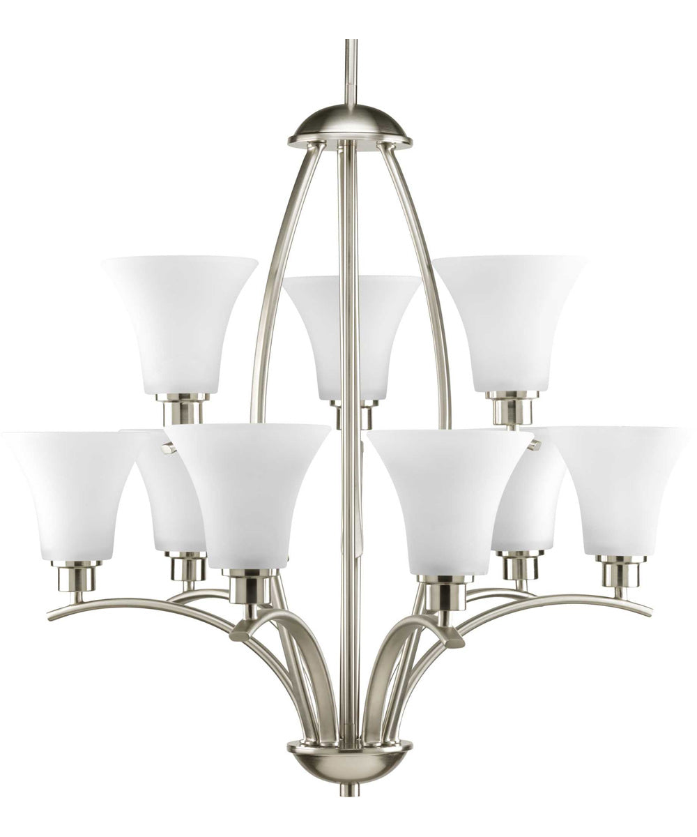 Joy 9-Light Etched White Inside Glass Traditional Chandelier Light Brushed Nickel