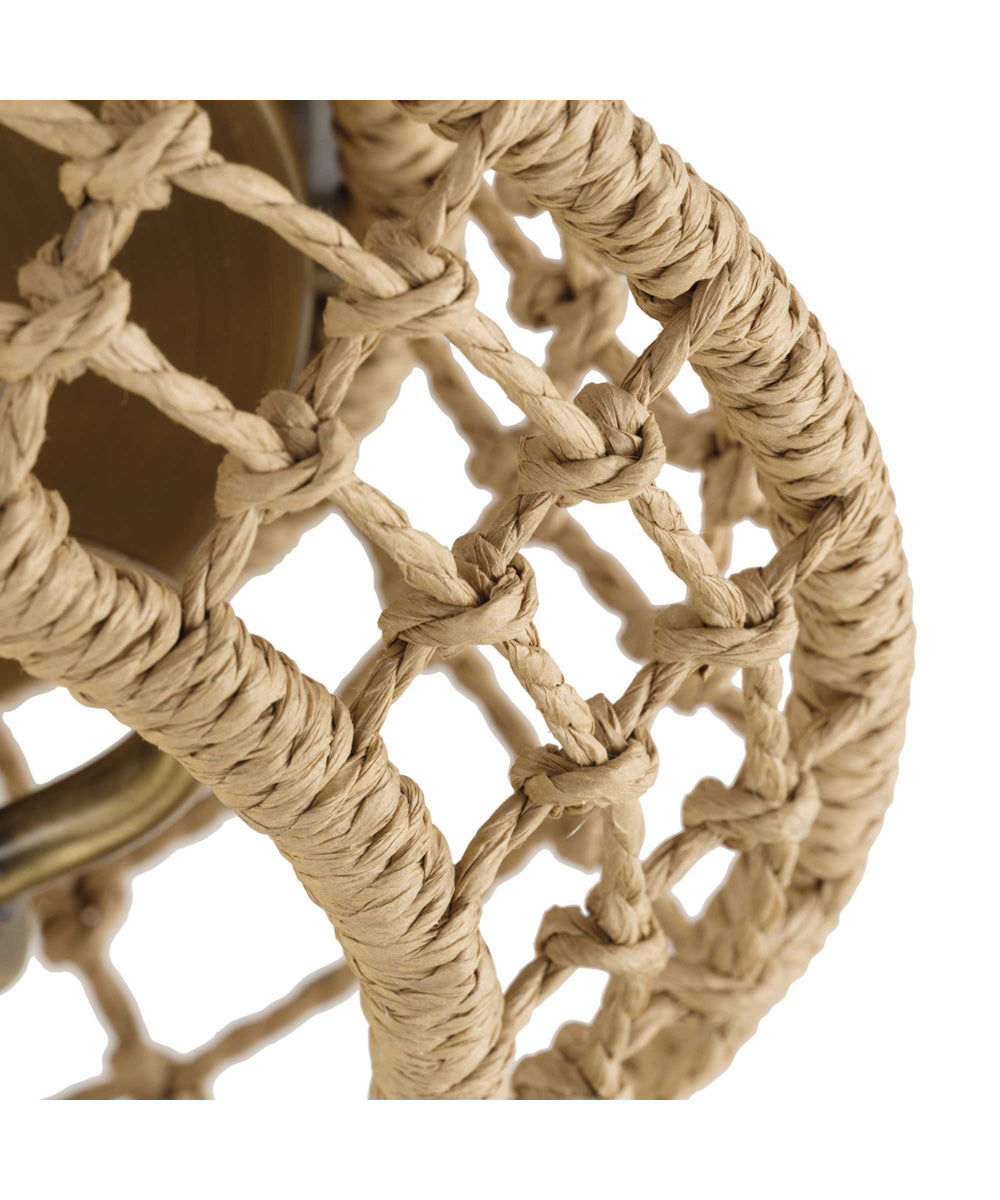 Laila 12-1/4 in. 2-Light Coastal Flush Mount with Woven Jute Accents Vintage Brass