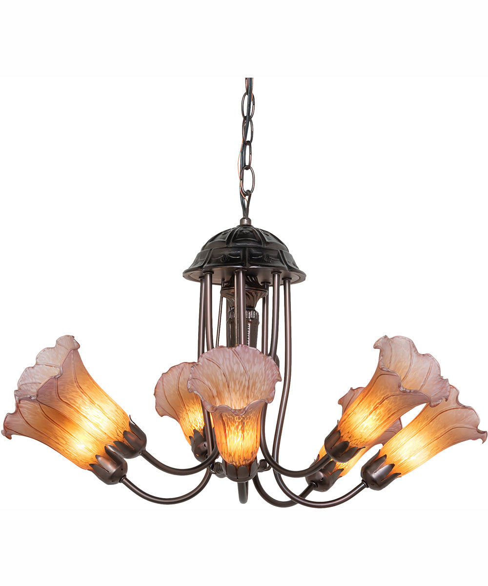 24" Wide Amber/Purple Tiffany Pond Lily 7 Light Chandelier