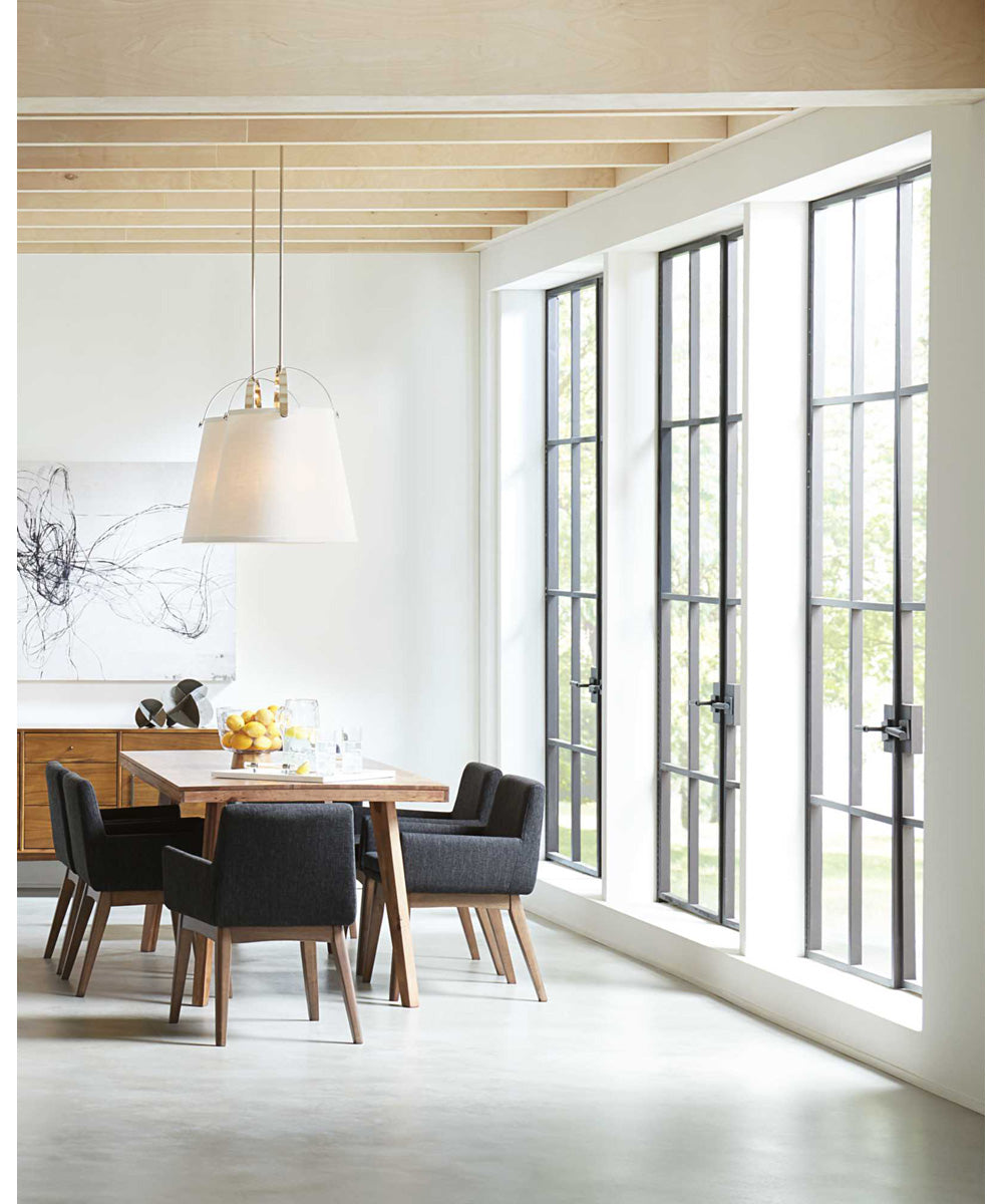 Galley 3-Light Linen Shade Coastal Pendant Light Polished Nickel