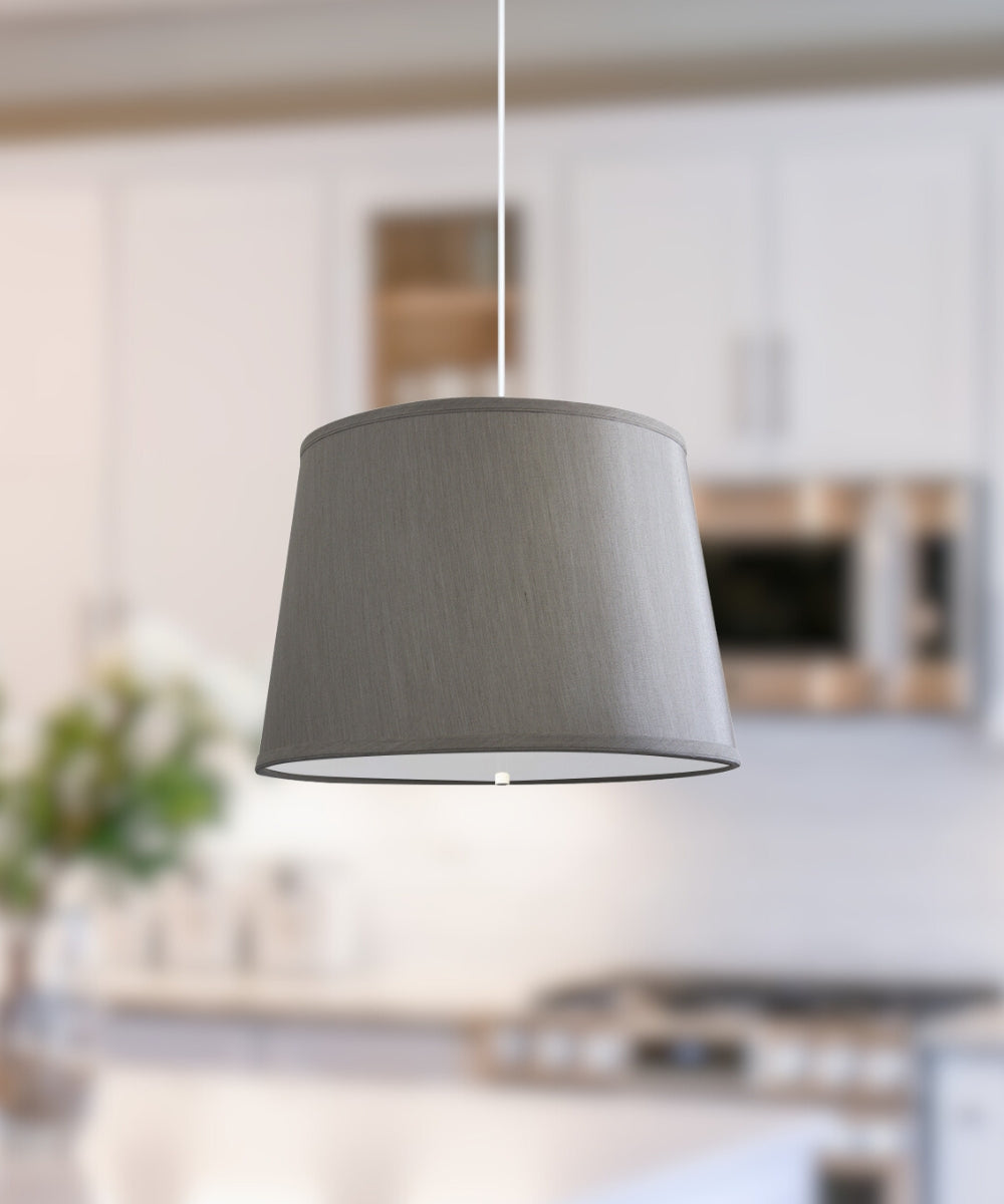 16" W 2 Light Pendant Bavarian Gray Shade with Diffuser, White Cord