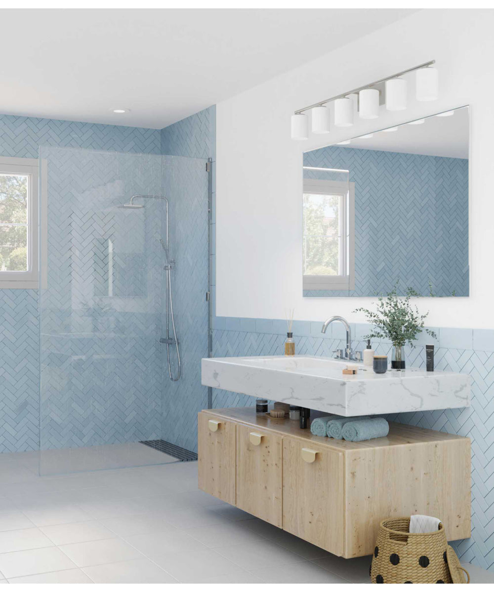 Replay 6-Light Traditional Etched White Glass Bath Vanity Light Polished Nickel