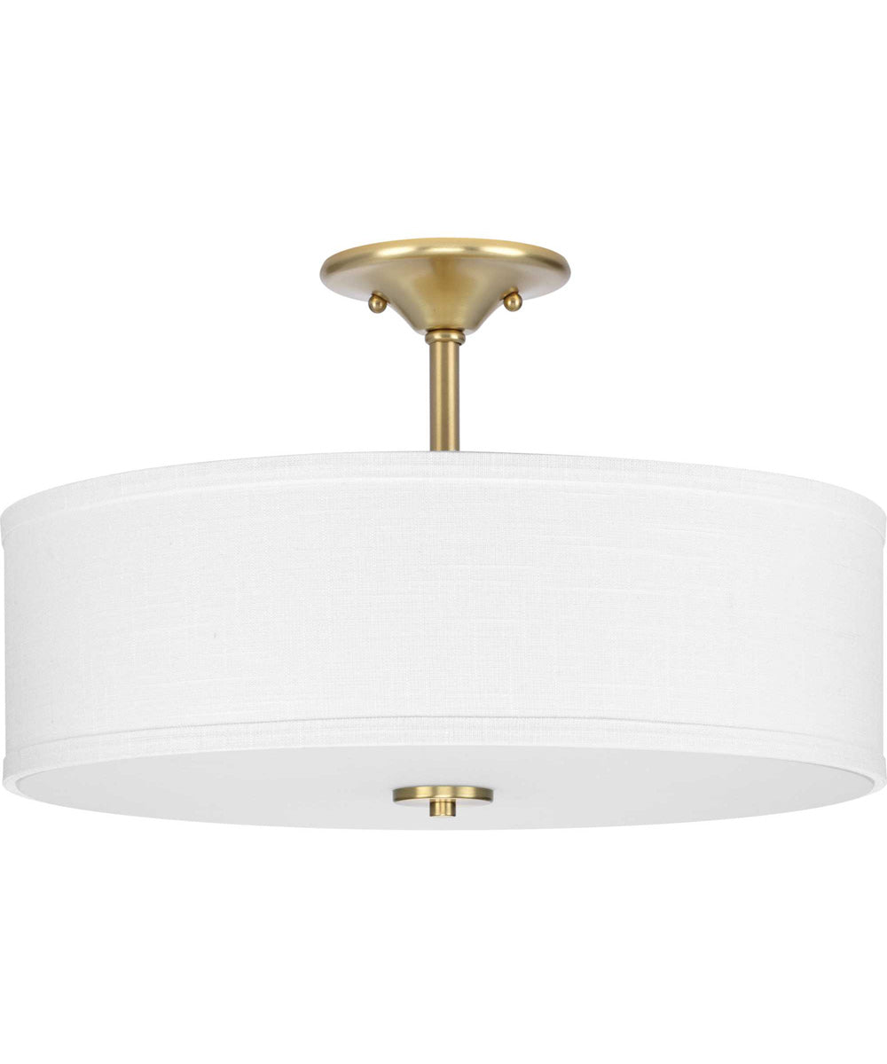 Inspire 18" 3-Light Transitional Summer Linen Glass Semi-Flush Mount Light Satin Brass