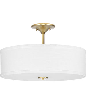 Inspire 18" 3-Light Transitional Summer Linen Glass Semi-Flush Mount Light Satin Brass