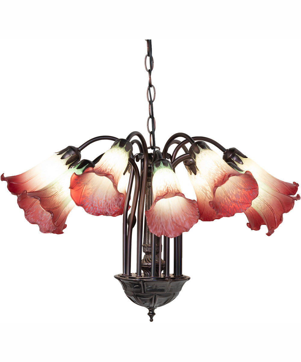 24" Wide Seafoam/Cranberry Tiffany Pond Lily 12 Light Chandelier