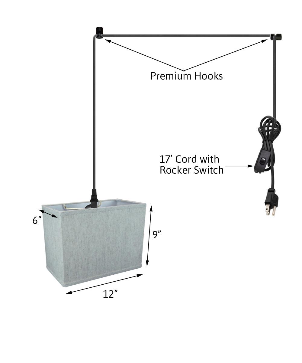 14"W 1 Light Swag Plug-In Pendant  Rectangular Textured Oatmeal Shade Black Cord