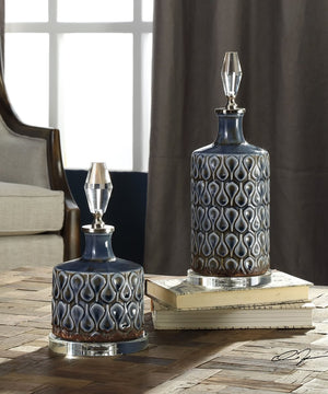 14"H Varuna Cobalt Blue Bottles Set of 2