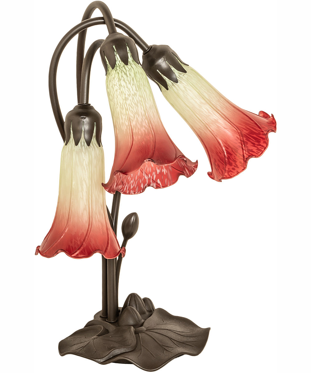 16" High Seafoam/Cranberry Tiffany Pond Lily 3 Light Accent Lamp