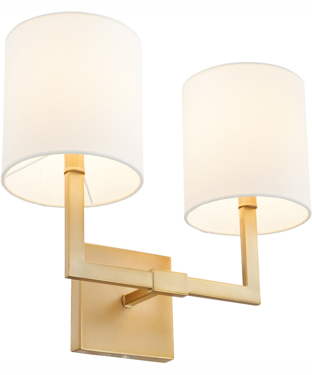 BOLERO 2-light Wall Mount Light Fixture Aged Brass w/ White Linen