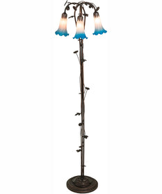58" High Pink/Blue Tiffany Pond Lily 3 Light Floor Lamp