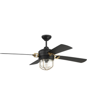52" Nola 1-Light LED Ceiling Fan (Blades Included) Flat Black/Satin Brass