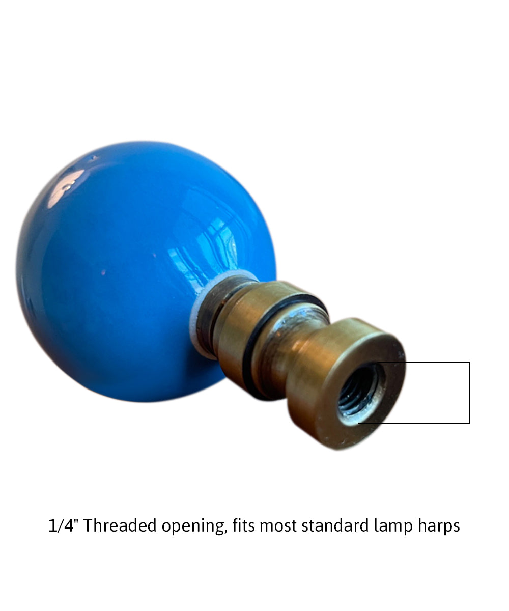 2.5"H Ceramic Sky Blue Round Lamp Finial Antique Brass Base