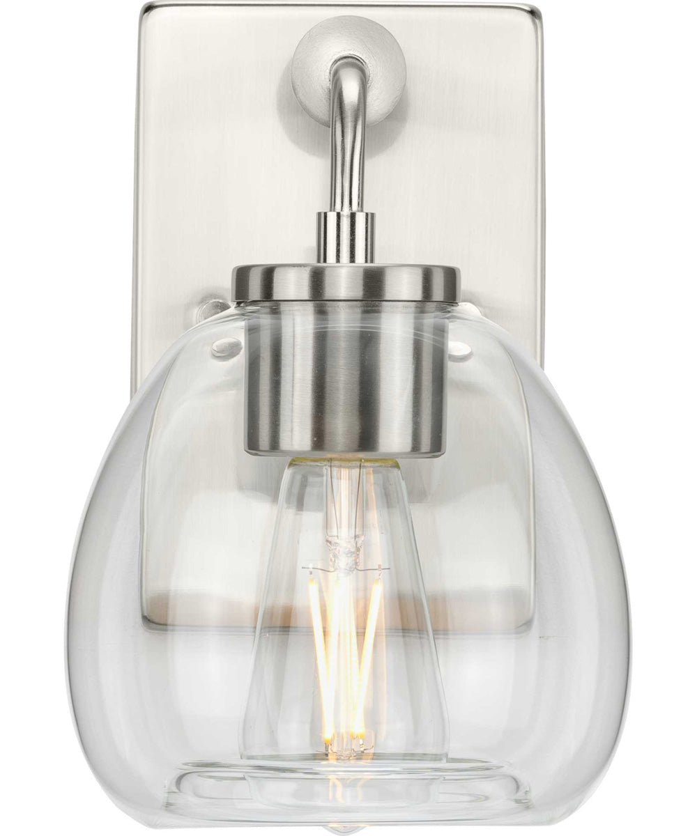 Caisson  1-Light Clear Glass Urban Industrial Bath Vanity Light Brushed Nickel