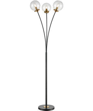 Boudreaux 3-Light Floor Lamp Burnished Brass/Matte Black/Mouth-blown Clear Glass Orbs
