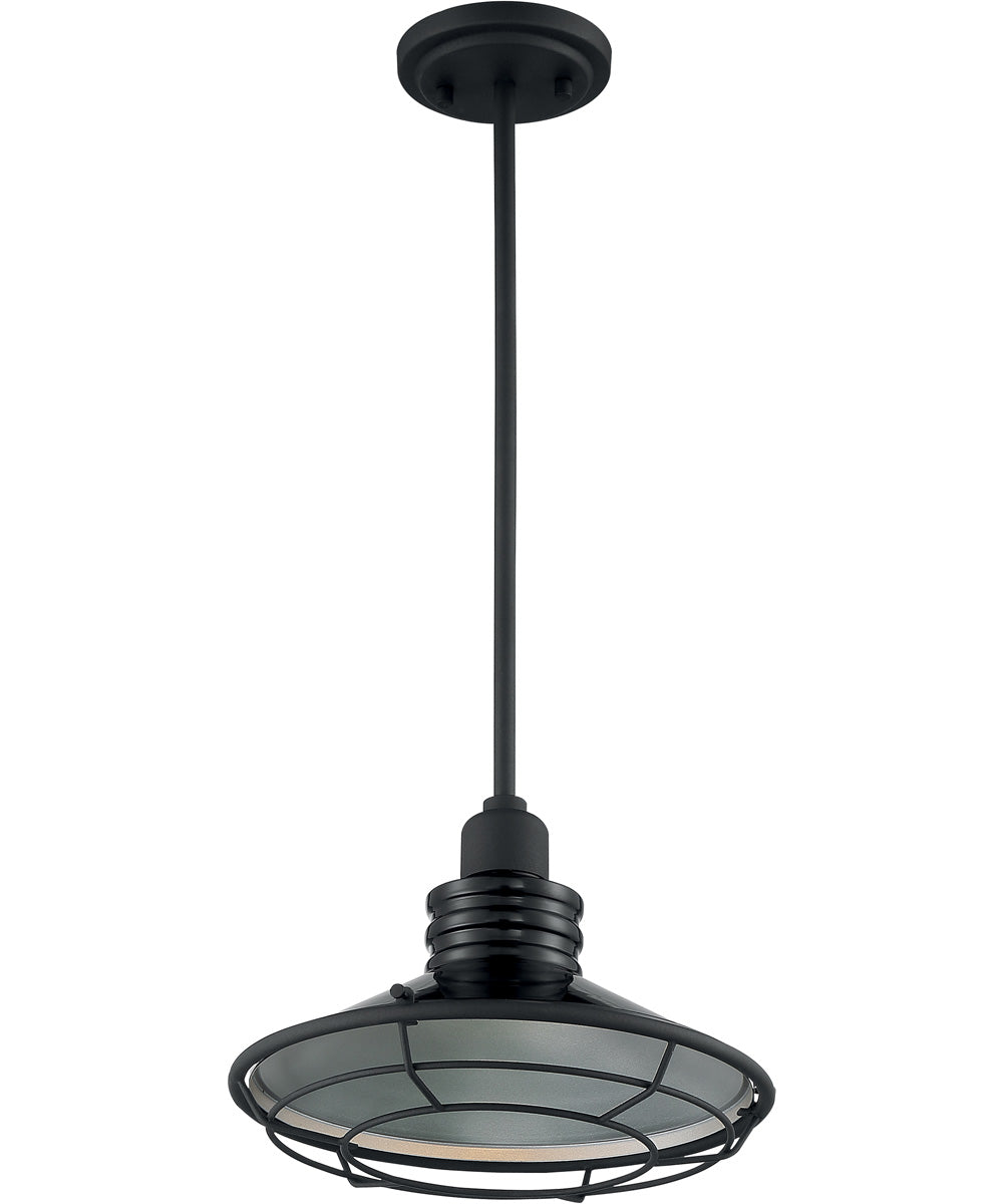 12"W Blue Harbor 1-Light Pendant Gloss Black / Silver