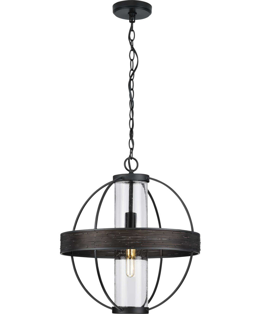 Terrace  1-Light Clear Seeded Glass Global Outdoor Hanging Light Matte Black