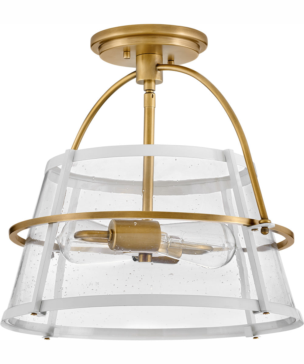 Tournon 2-Light Medium Semi-Flush Mount in Heritage Brass with Polished White Accents