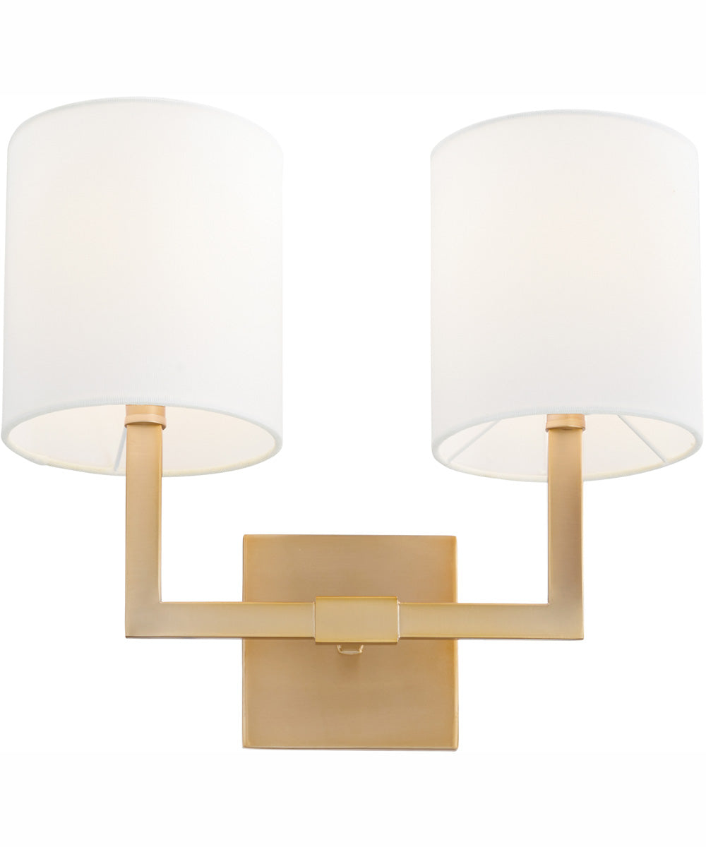 BOLERO 2-light Wall Mount Light Fixture Aged Brass w/ White Linen