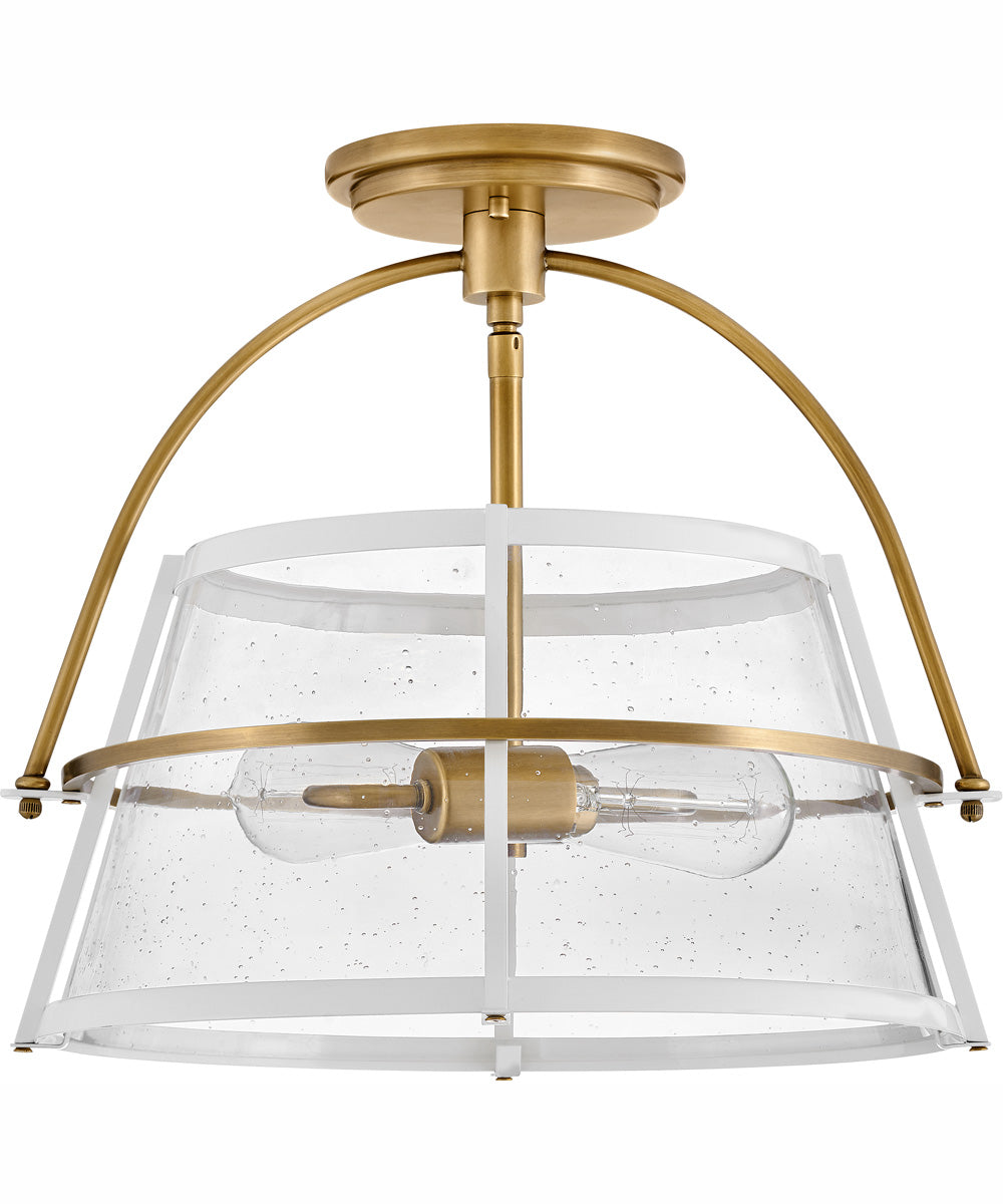 Tournon 2-Light Medium Semi-Flush Mount in Heritage Brass with Polished White Accents