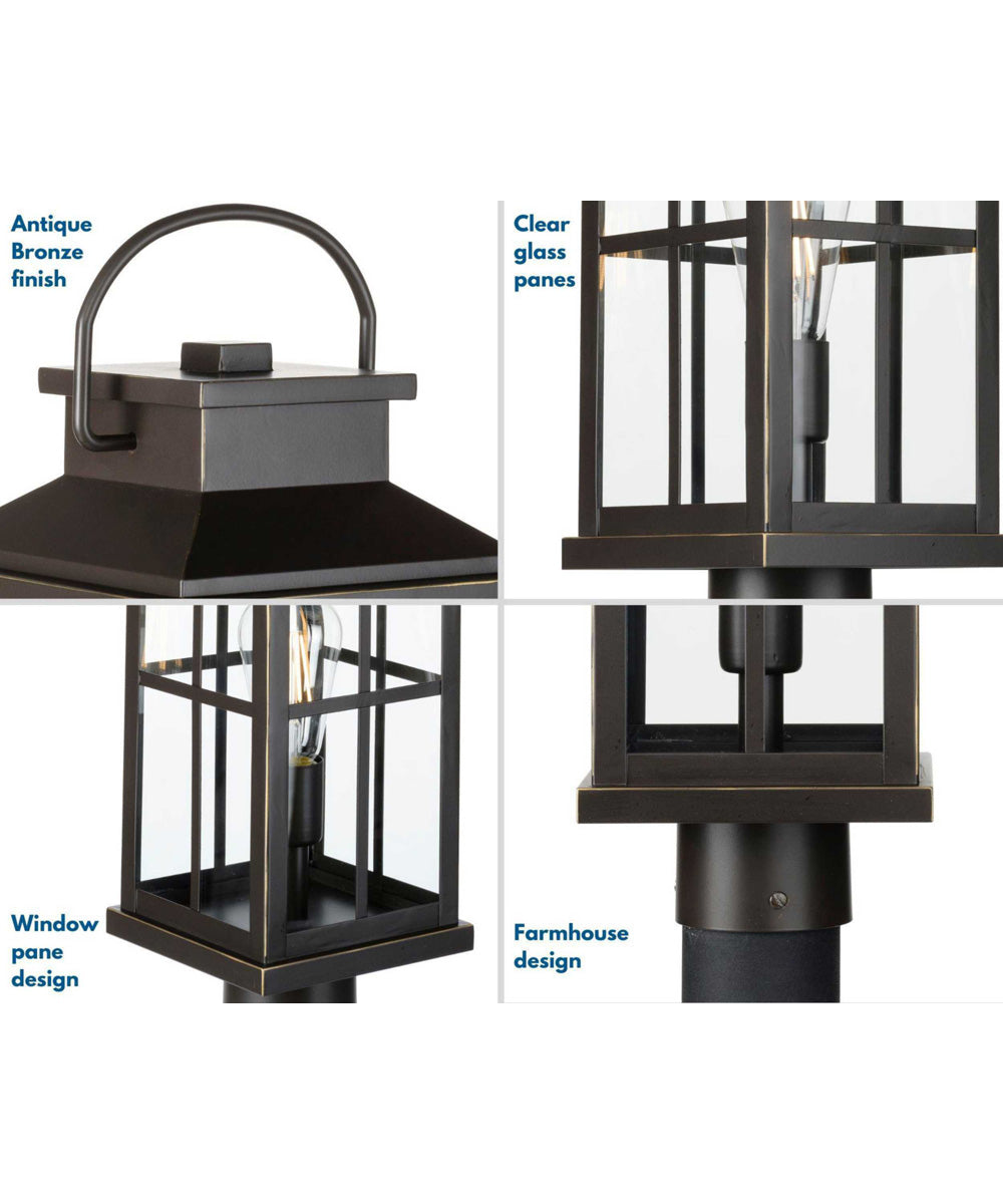 Williamston 1-Light Clear Glass Transitional Style Outdoor Post Lantern Antique Bronze