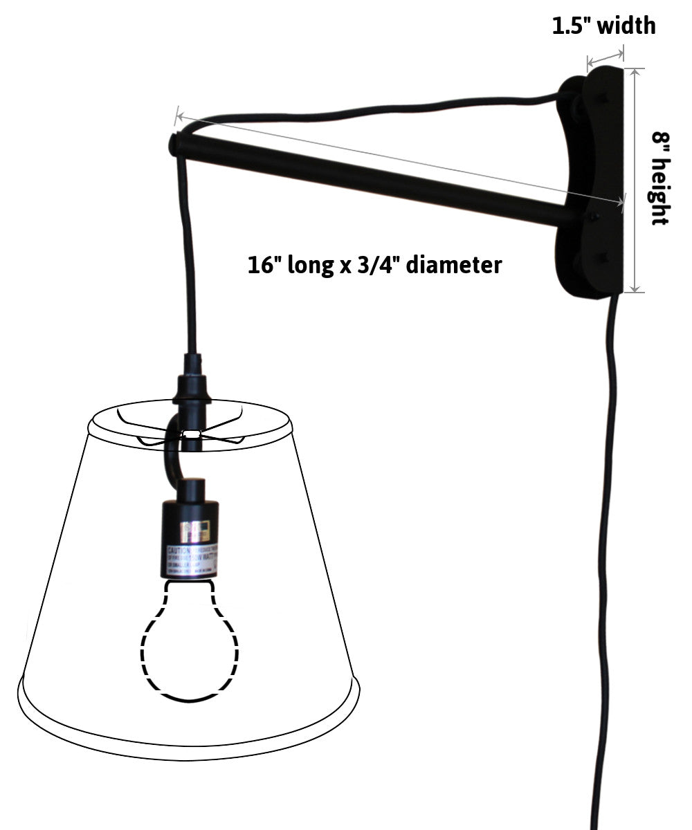 16"W MAST Plug-In Wall Mount Pendant 1 Light Black Cord/Arm Shallow Drum Textured Oatmeal Shade