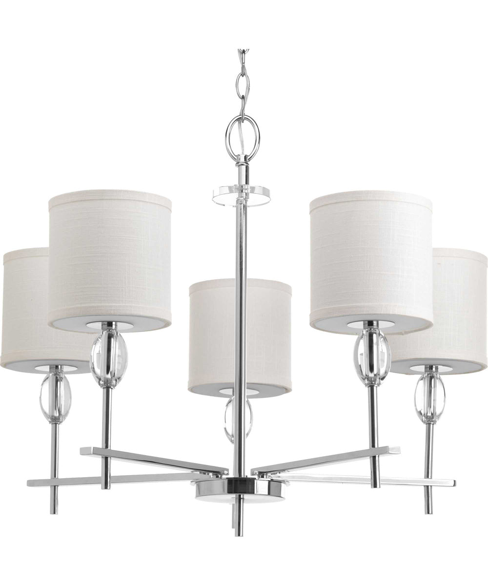 Status 5-Light Off-White Textured Linen Shade Coastal Chandelier Light Polished Chrome