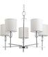 Status 5-Light Off-White Textured Linen Shade Coastal Chandelier Light Polished Chrome
