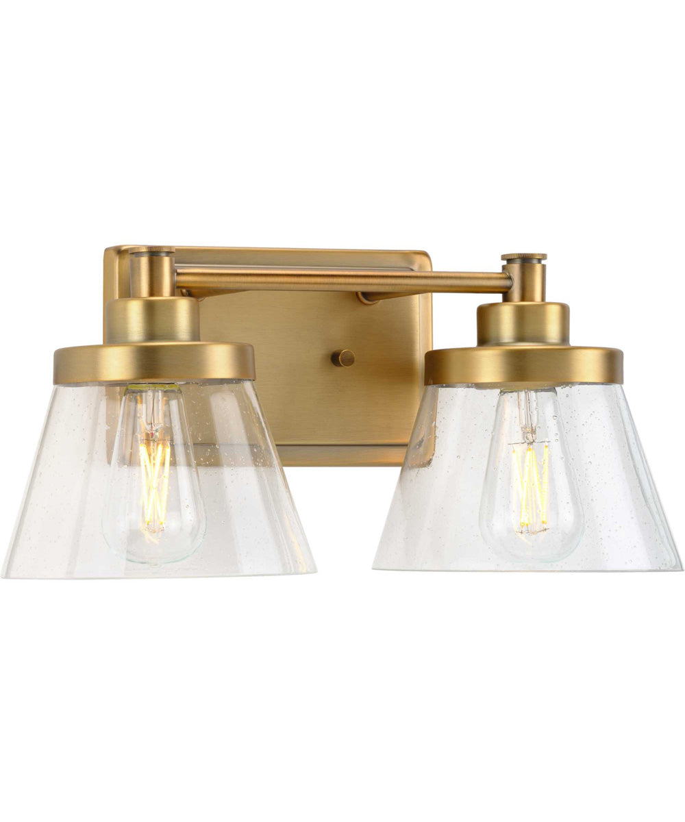 Hinton 2-Light Clear Seeded Glass Farmhouse Bath Vanity Light Vintage Brass