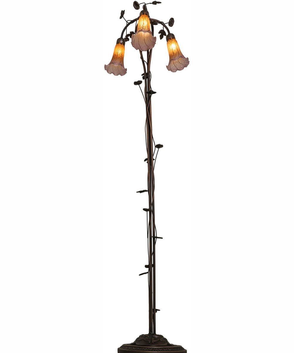 58" High Amber/Purple Tiffany Pond Lily 3 Light Floor Lamp