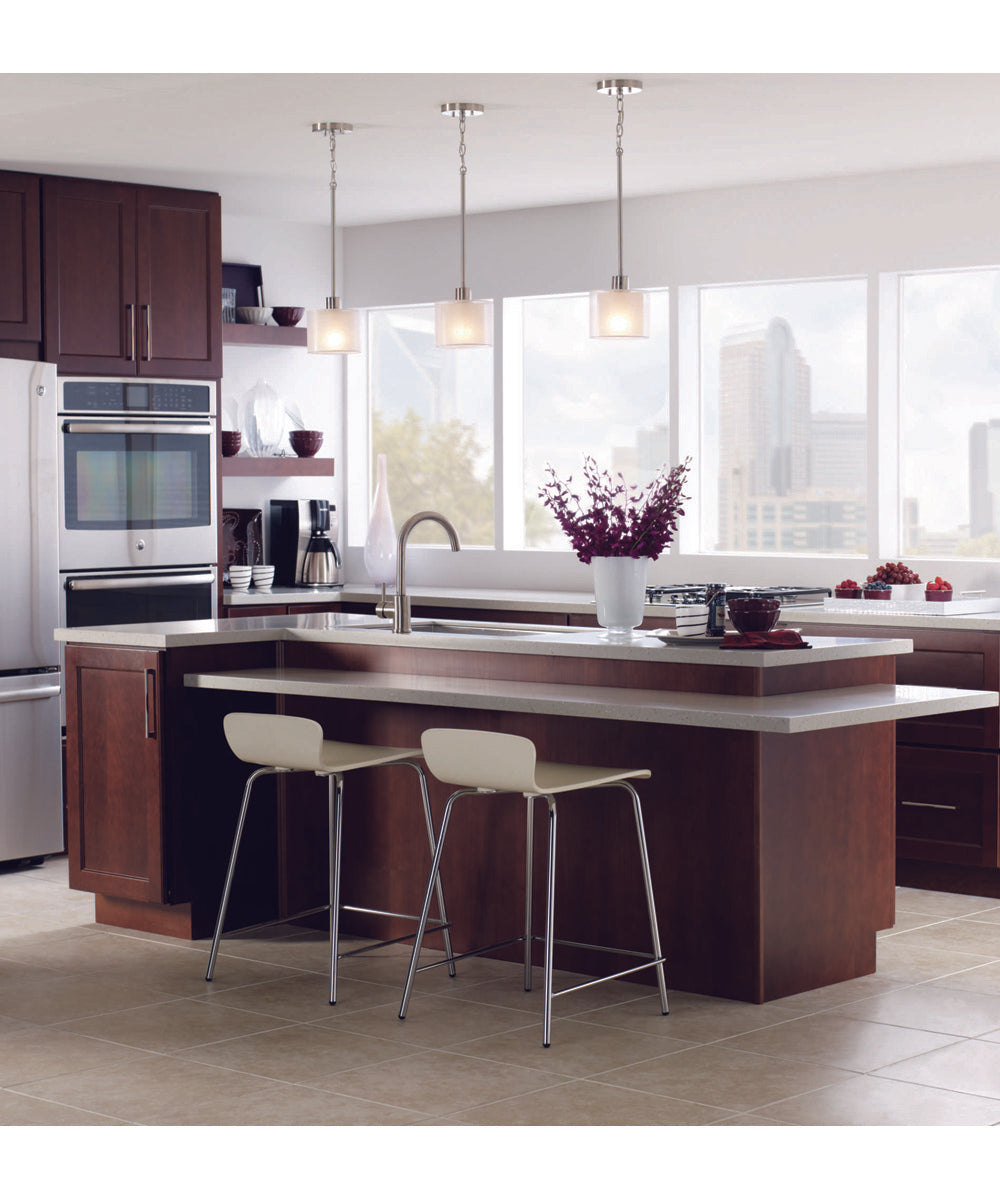 Invite 1-Light White Mylar Shade New Traditional Mini-Pendant Light Brushed Nickel