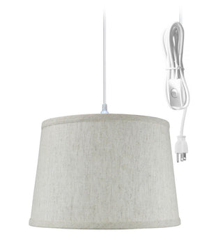 16"W 1 Light Swag Plug-In Pendant  Shallow Drum Textured Oatmeal Shade White Cord