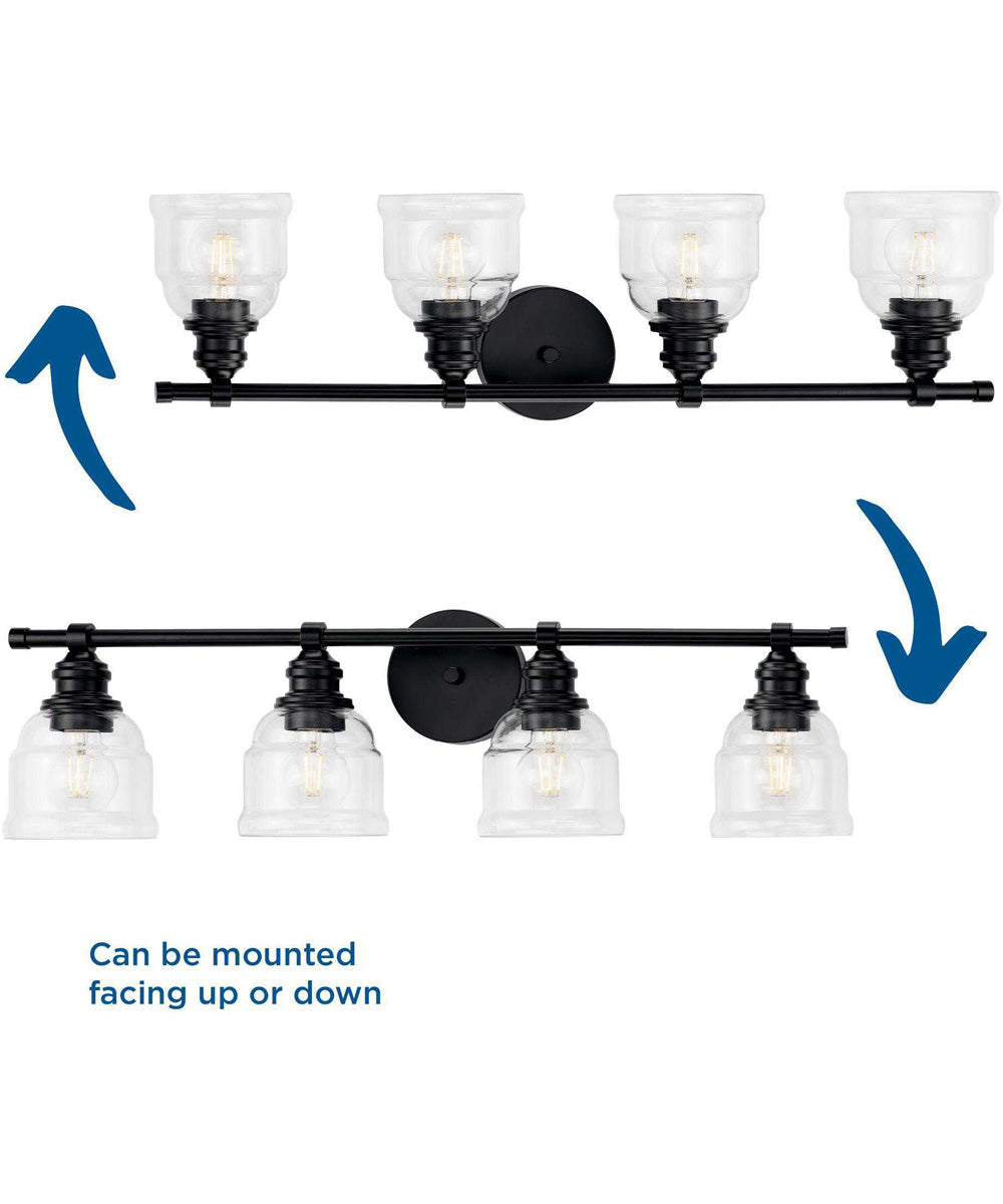 Ambrose 4-Light Farmhouse Clear Glass Bath Vanity Light Matte Black