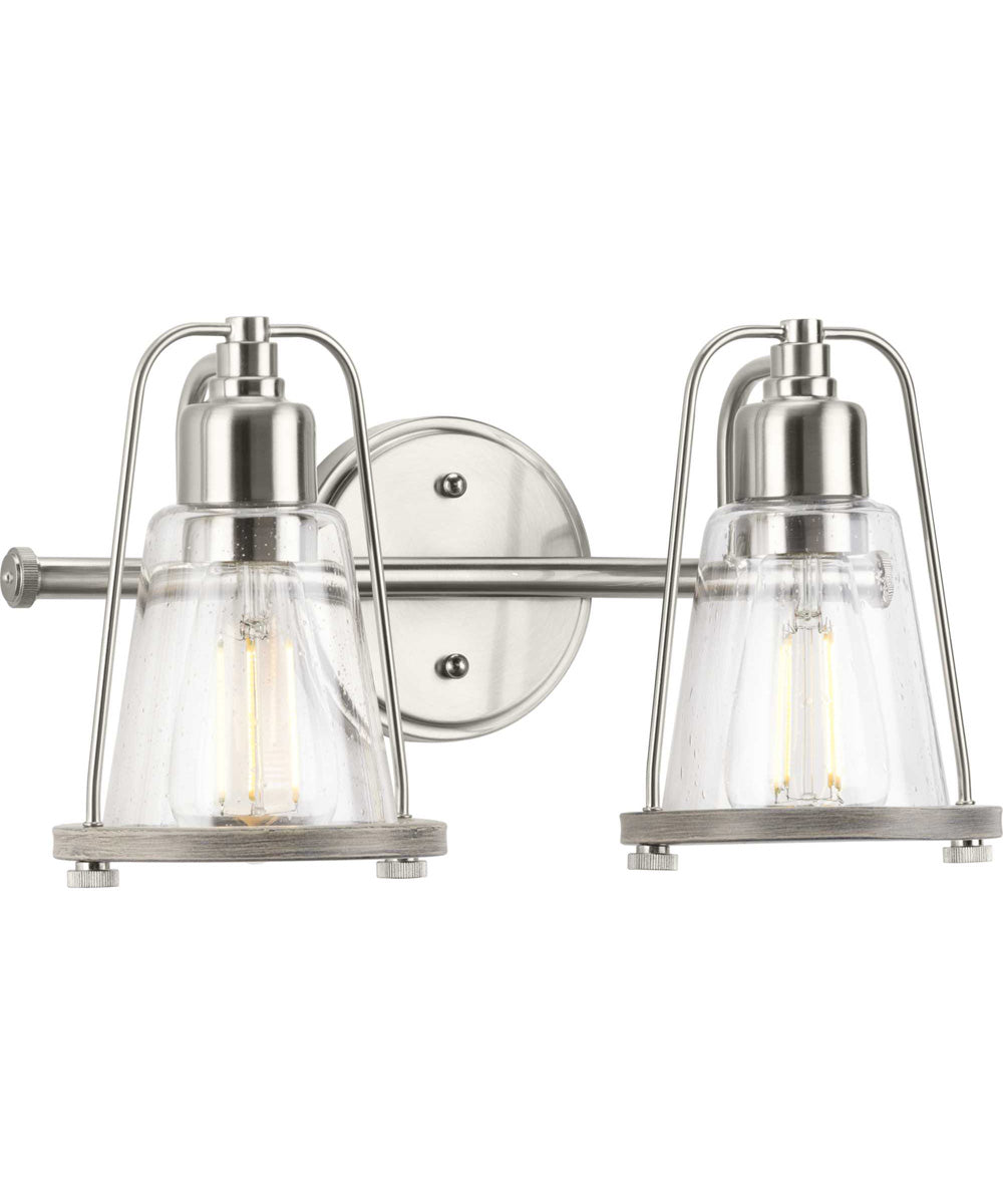 Conway 2-Light Clear Seeded Farmhouse Style Bath Vanity Wall Light Brushed Nickel