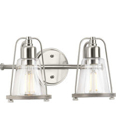 Conway 2-Light Clear Seeded Farmhouse Style Bath Vanity Wall Light Brushed Nickel