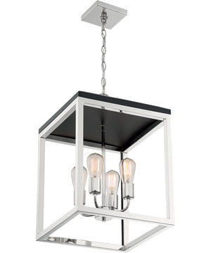 14"W Cakewalk 4-Light Pendant Polished Nickel / Black Accents