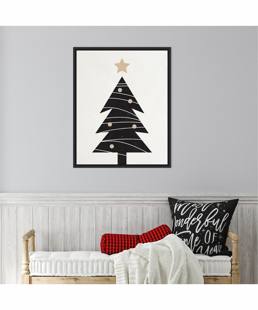 Framed Modern Christmas Tree I by Nina Blue Canvas Wall Art Print (23  W x 28  H), Sylvie Black Frame