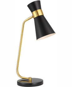 22"H 1-Light Desk Lamp Marble and Metal in Gold and Black Marble with a Metal Shade