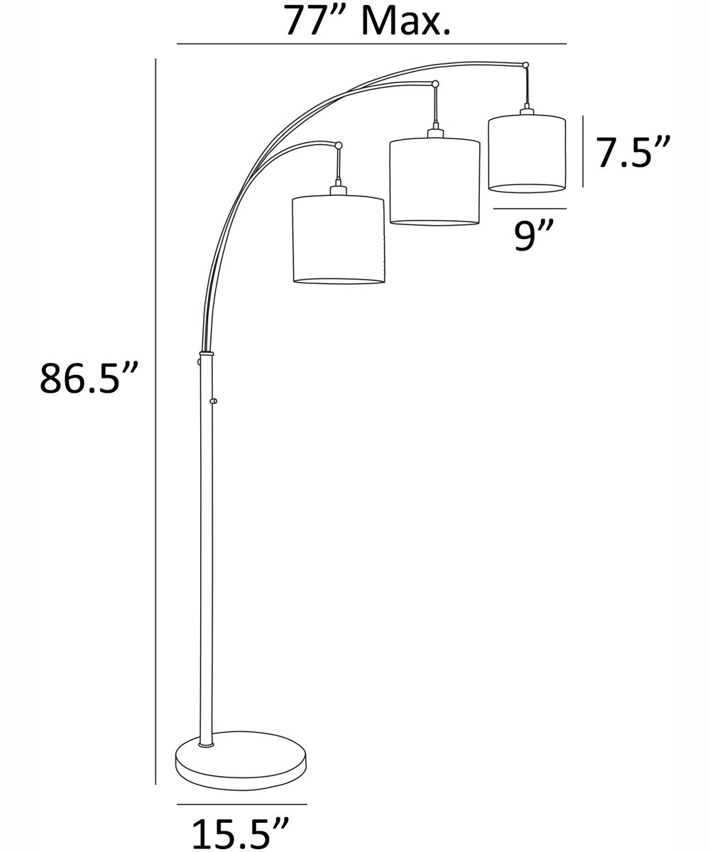 Hamilton 3-Light 3-Light Arch Lamp Black/Mesh Metal Shade
