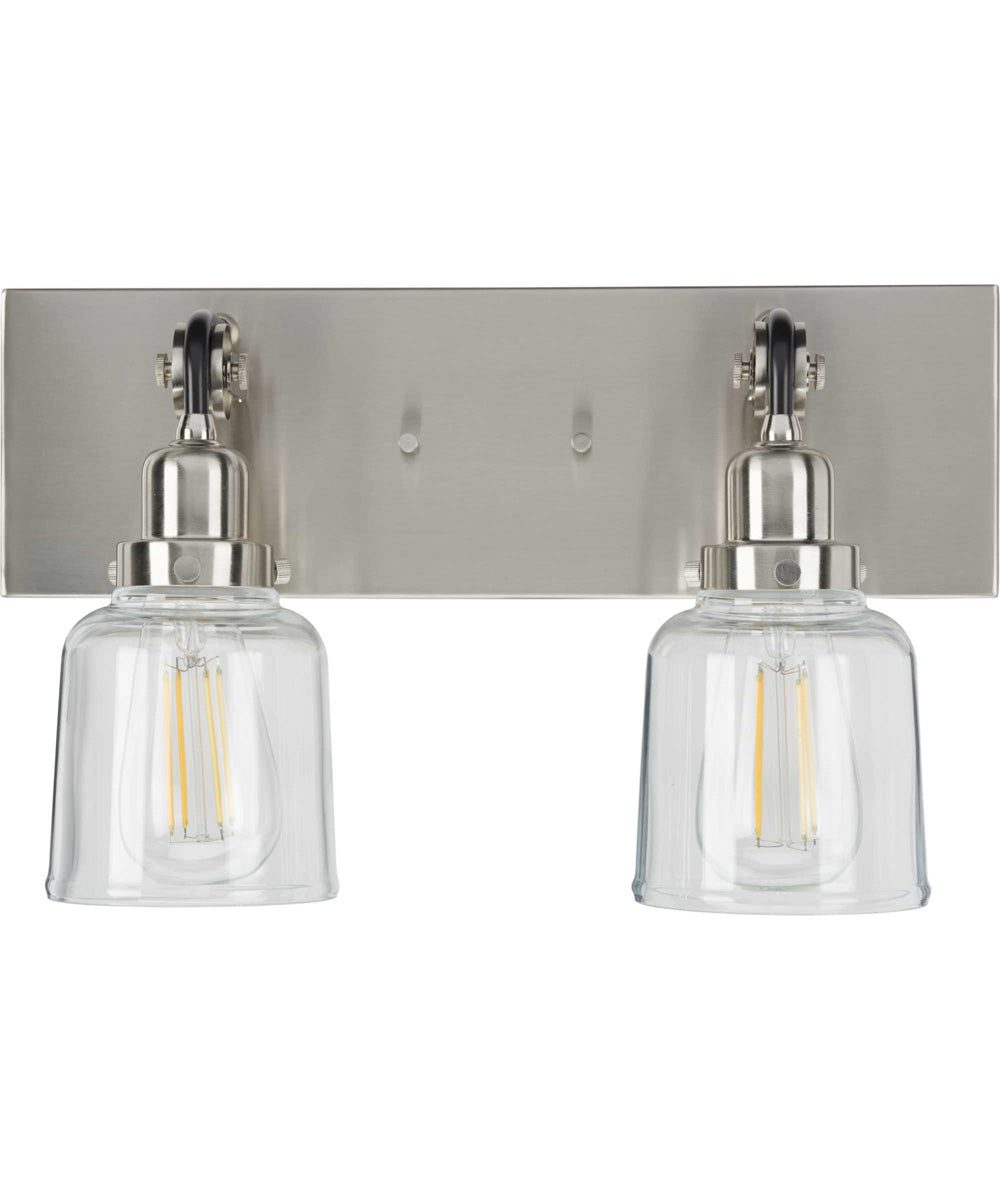 Rushton 2-Light Clear Glass Farmhouse Bath Vanity Light Brushed Nickel