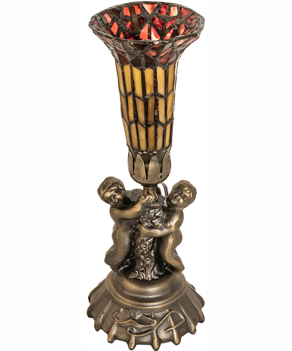 13" High Stained Glass Pond Lily Twin Cherub Accent Lamp