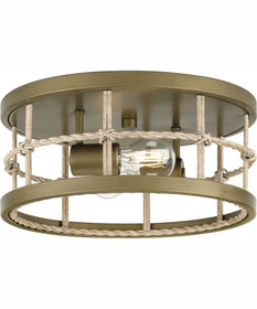 Lattimore 13 in. 2-Light Coastal Flush Mount Aged Brass