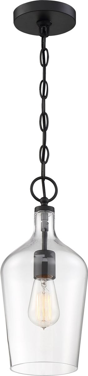 7"W Hartley 1-Light Pendant Matte Black / Clear