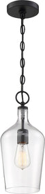 7"W Hartley 1-Light Pendant Matte Black / Clear