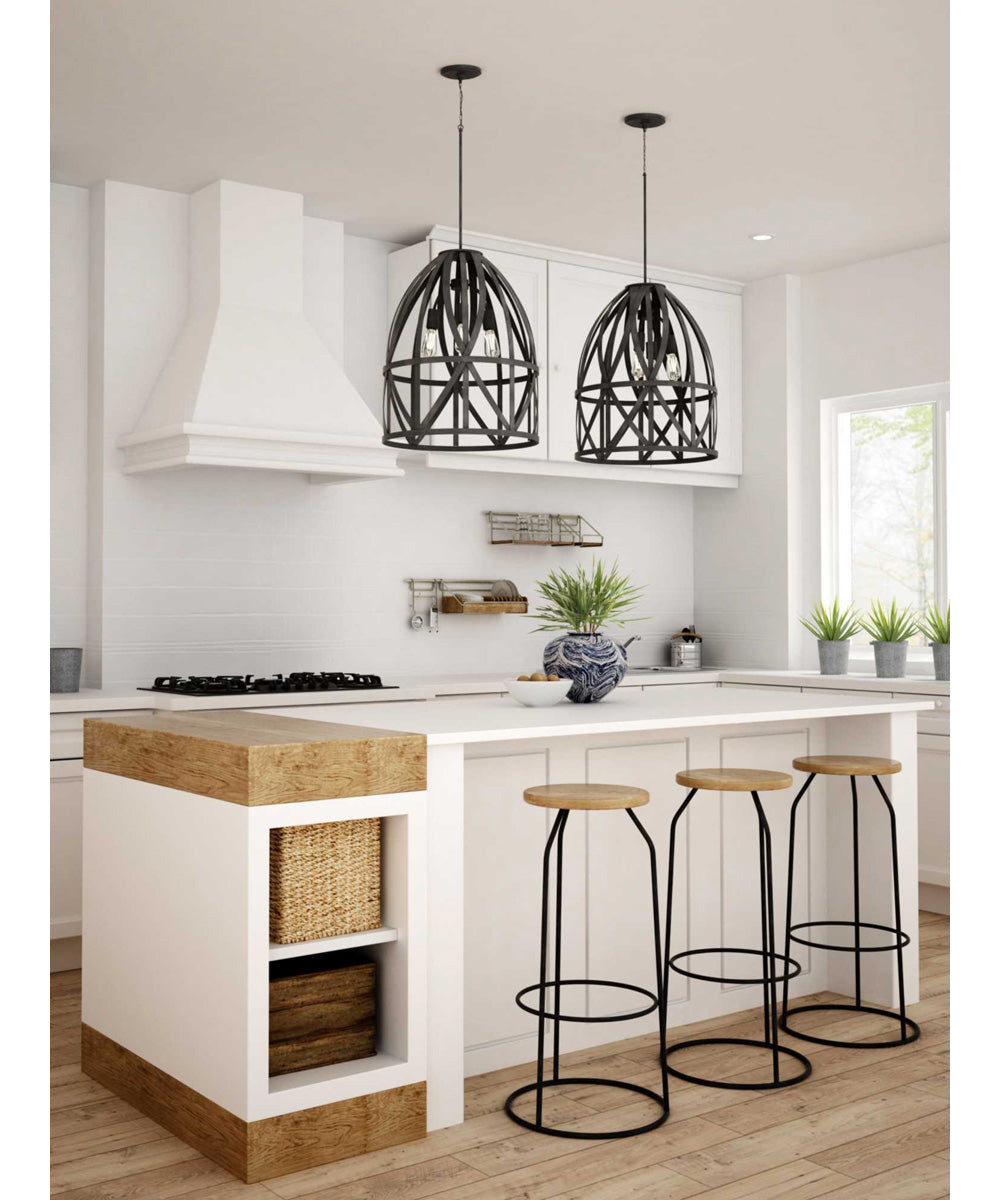 Chastain 3-Light Basket Farmhouse Pendant Light Cerused Black Oak