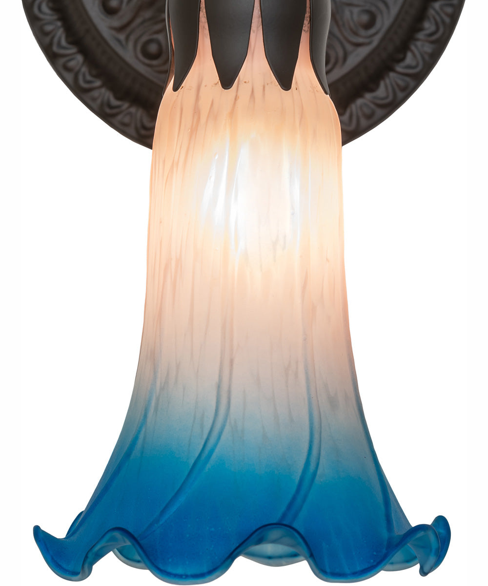 5.5" Wide Pink/Blue Tiffany Pond Lily Wall Sconce