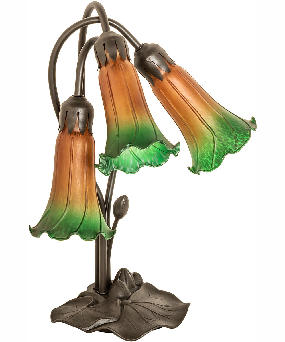 16" High Amber/Green Tiffany Pond Lily 3 Light Accent Lamp